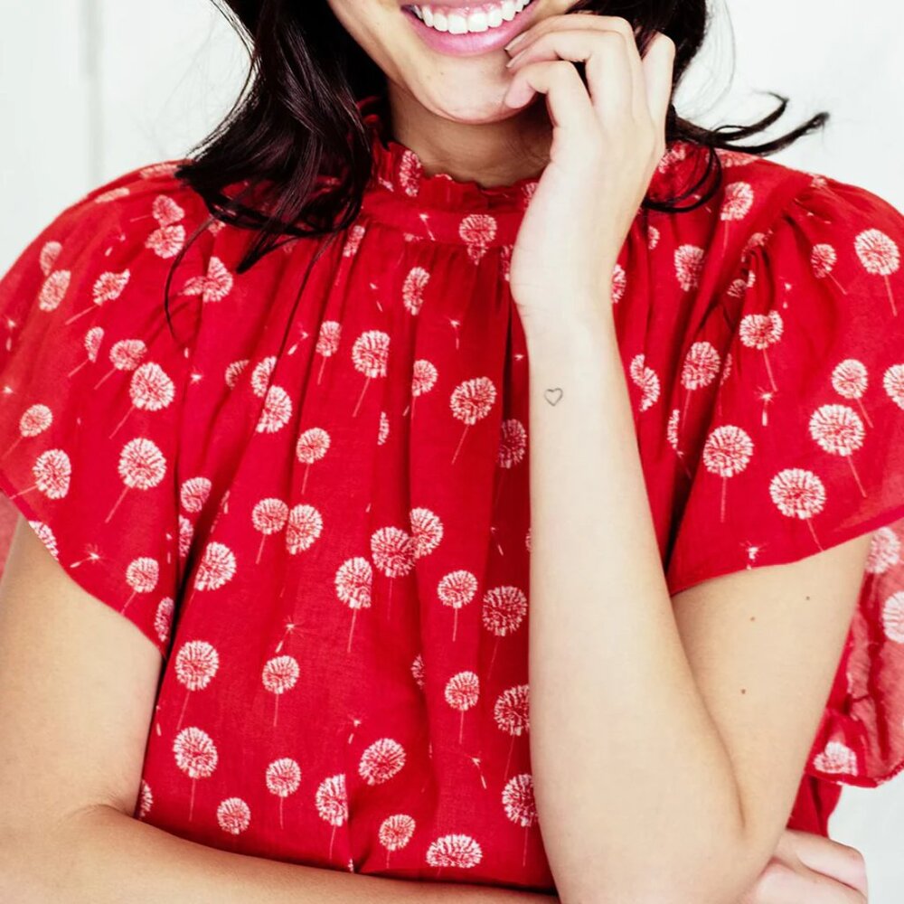 Trovata Red Floral Puff-Sleeve Blouse